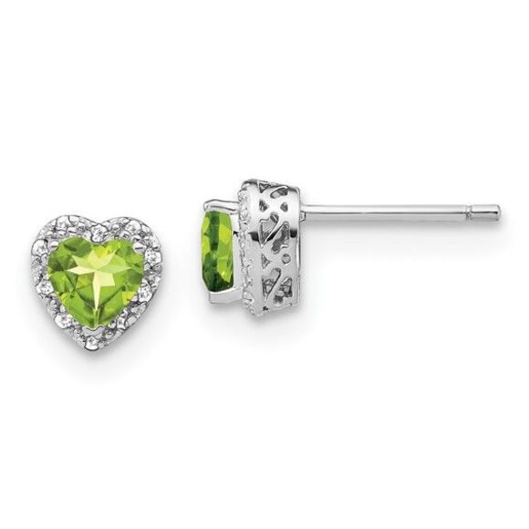 Sterling Silver Rhodium-plated Peridot & Diamond Earrings